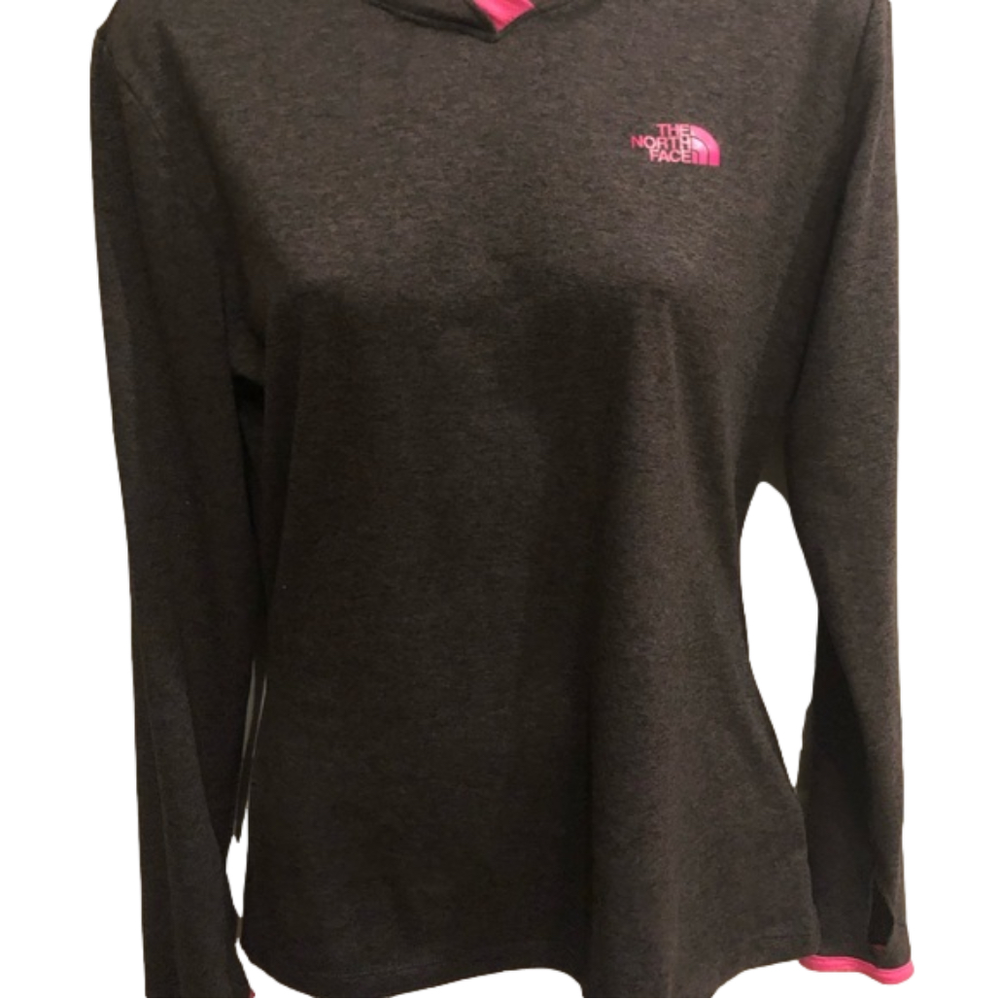 The North Face V Neck Grey & Pink Pullover hoodie Thumb Holes small